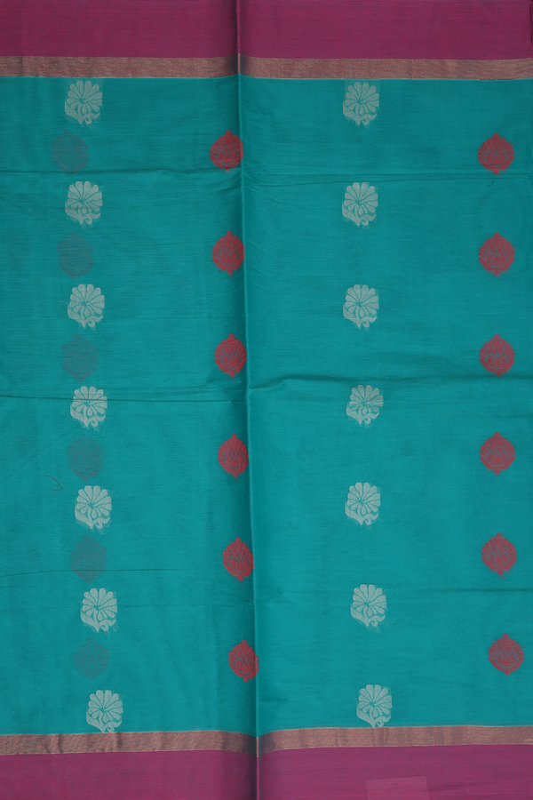 Coimbatore Cotton Saree In Green With Floral Buttas