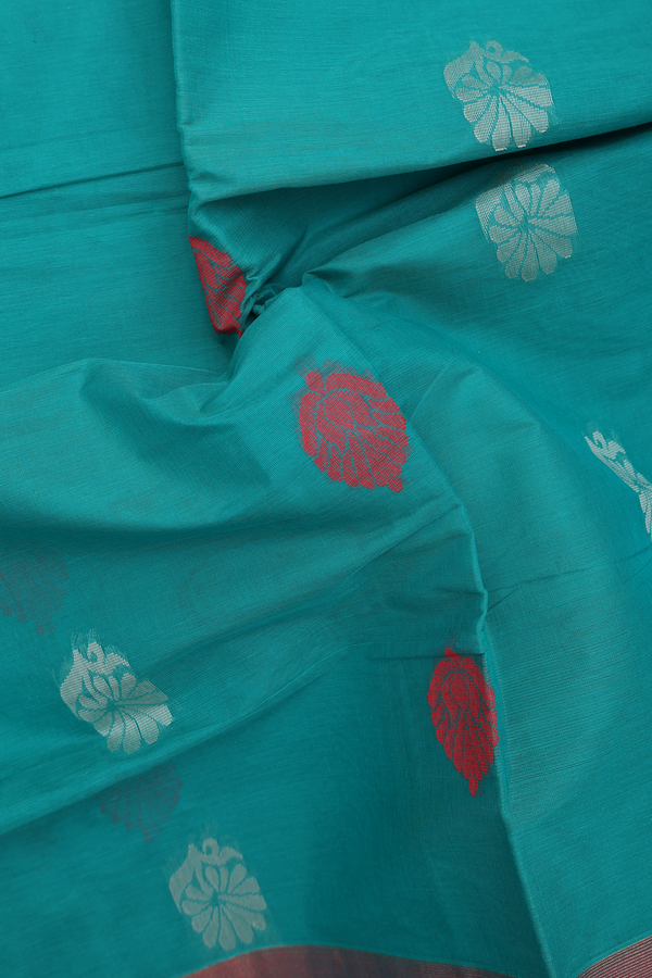 Coimbatore Cotton Saree In Green With Floral Buttas