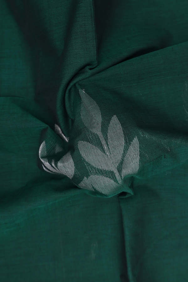 Coimbatore Cotton Saree In Green With Leaf Motifs