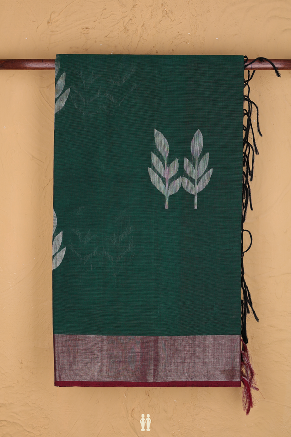 Coimbatore Cotton Saree In Green With Leaf Motifs