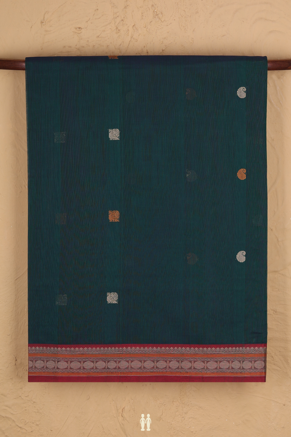 Coimbatore Cotton Saree In Green With Peacock Buttas
