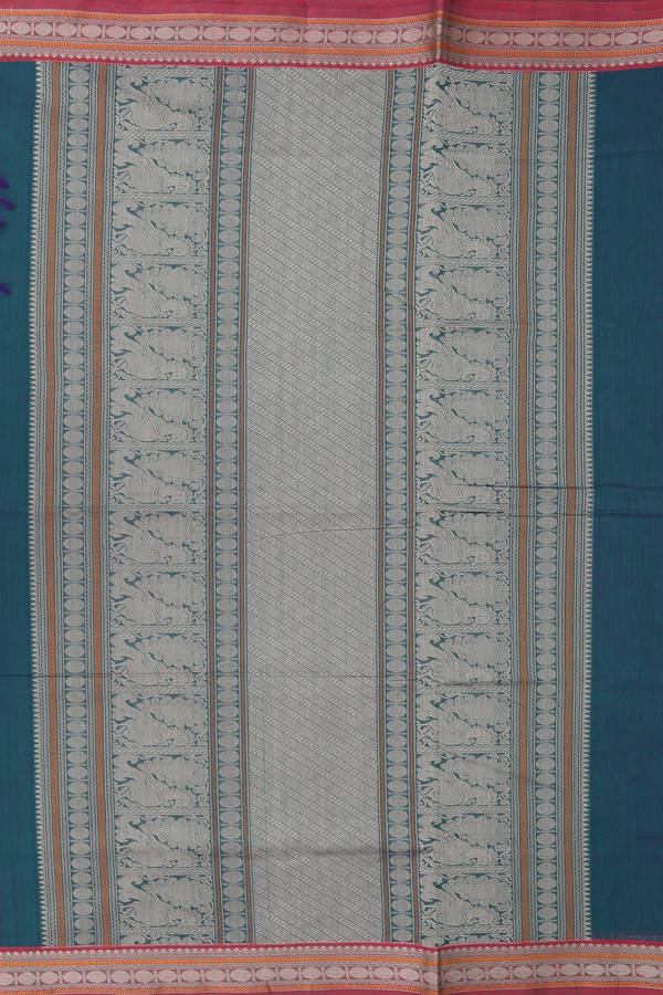 Coimbatore Cotton Saree In Green With Peacock Buttas