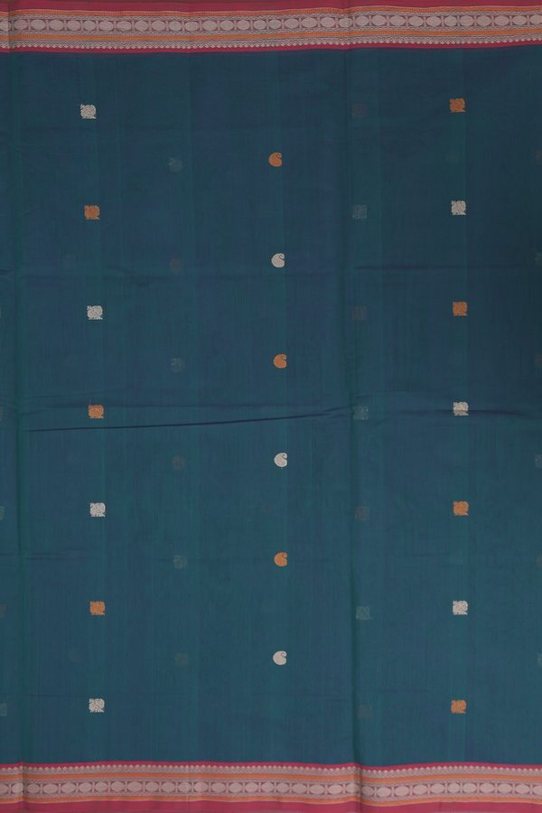 Coimbatore Cotton Saree In Green With Peacock Buttas