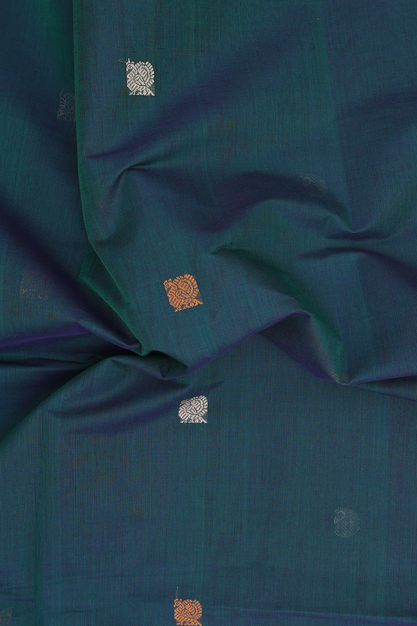 Coimbatore Cotton Saree In Green With Peacock Buttas