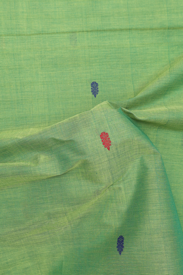 Coimbatore Cotton Saree In Green With Threadwork Buttas
