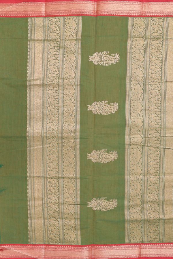 Coimbatore Cotton Saree In Green With Yali Buttas
