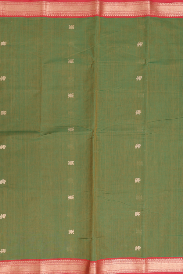 Coimbatore Cotton Saree In Green With Yali Buttas