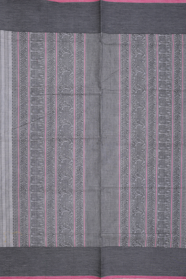 Coimbatore Cotton Saree In Grey With Threadwork Border