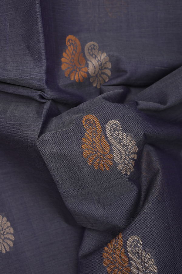 Coimbatore Cotton Saree In Grey With Threadwork Motifs