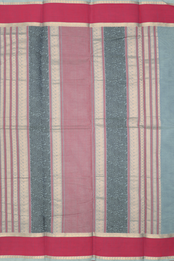 Coimbatore Cotton Saree In Greyish Green With Stripes Design