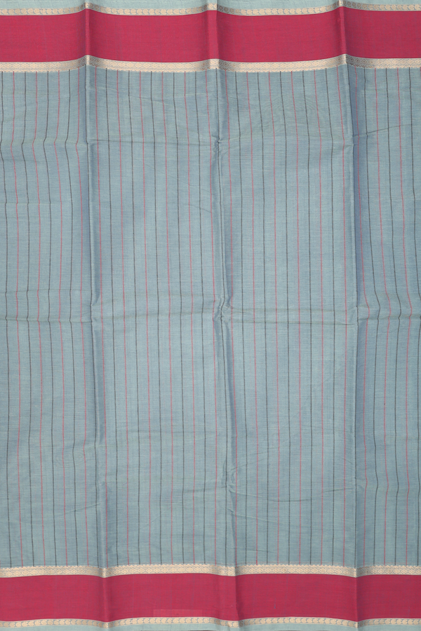 Coimbatore Cotton Saree In Greyish Green With Stripes Design
