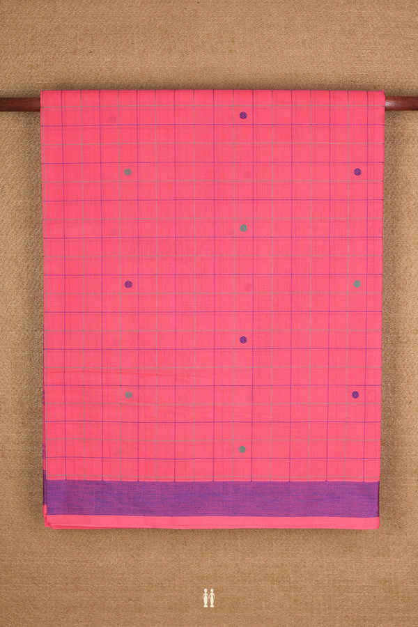Coimbatore Cotton Saree In Hot Pink Checks With Buttas