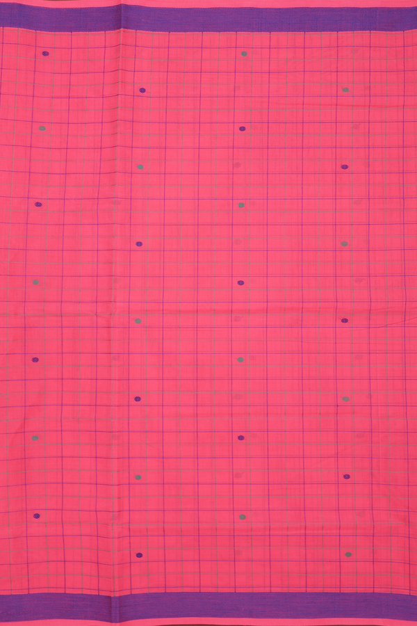 Coimbatore Cotton Saree In Hot Pink Checks With Buttas