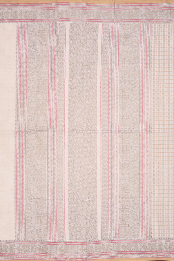 Coimbatore Cotton Saree In Ivory With Checks Design