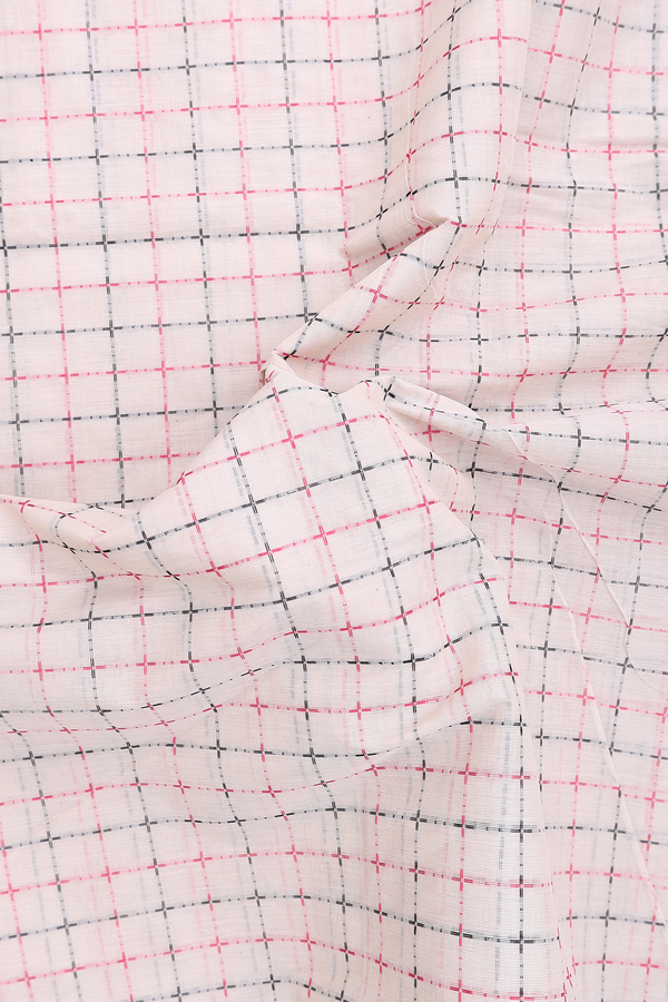 Coimbatore Cotton Saree In Ivory With Checks Design