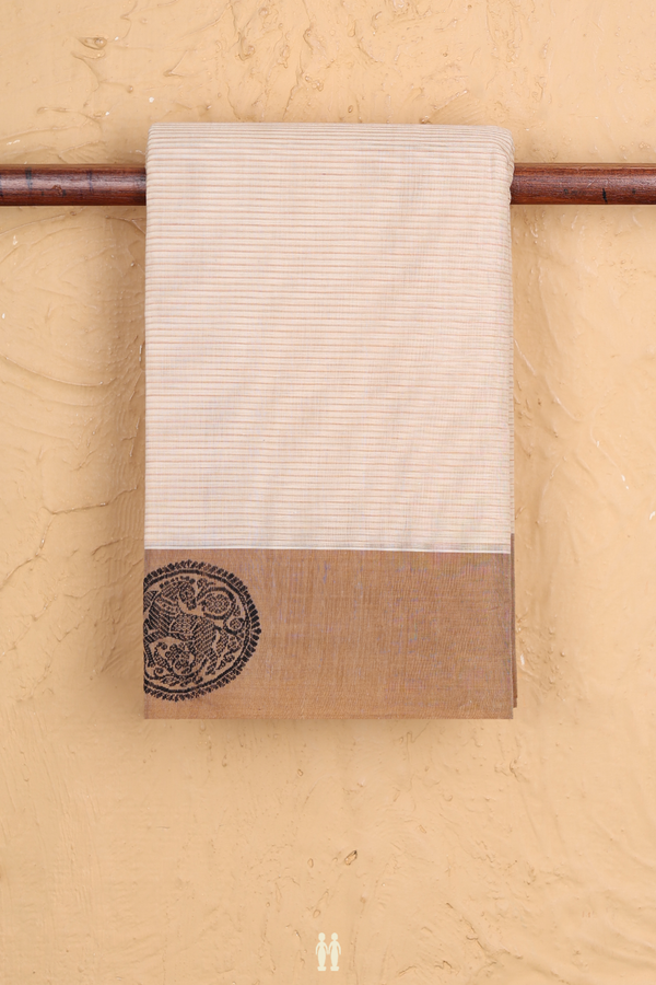 Coimbatore Cotton Saree In Ivory With Stripes Design