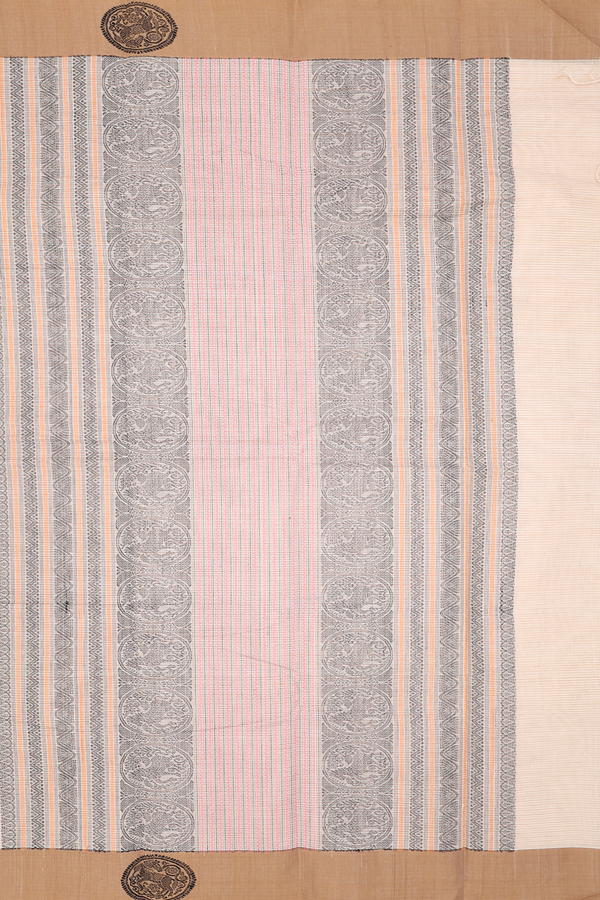 Coimbatore Cotton Saree In Ivory With Stripes Design