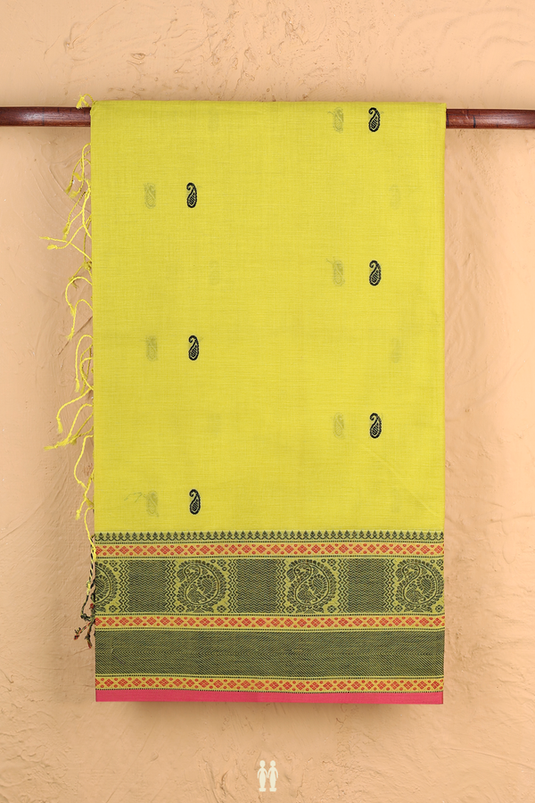 Coimbatore Cotton Saree In Lemon Yellow With Paisley Buttas