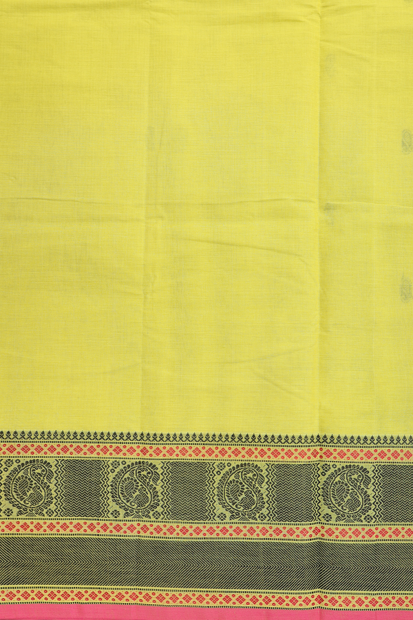 Coimbatore Cotton Saree In Lemon Yellow With Paisley Buttas