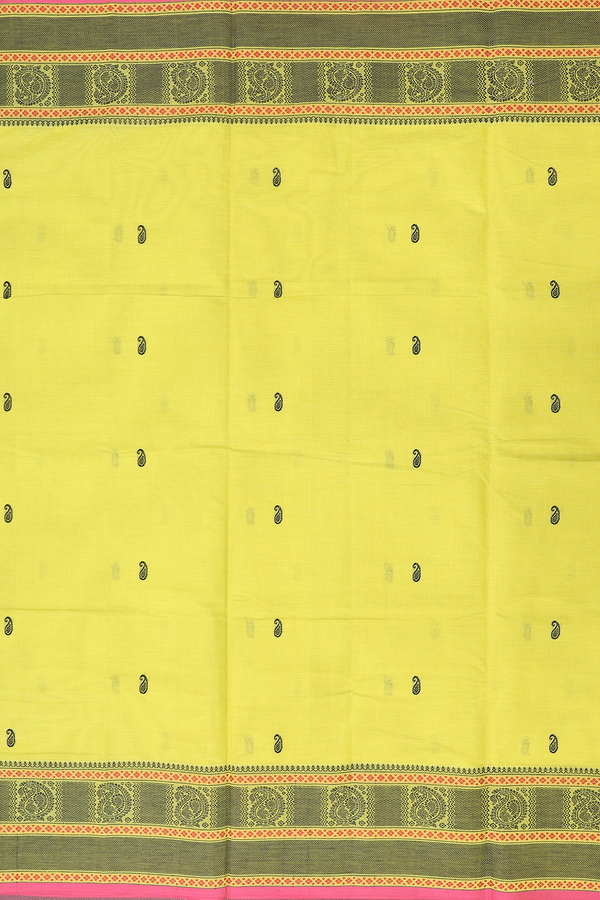 Coimbatore Cotton Saree In Lemon Yellow With Paisley Buttas