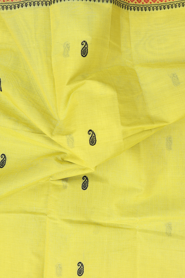 Coimbatore Cotton Saree In Lemon Yellow With Paisley Buttas