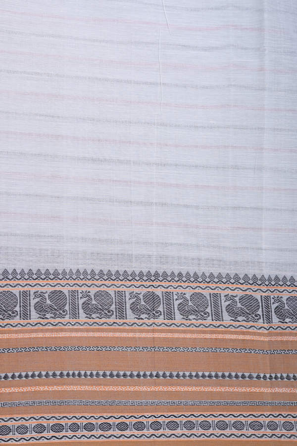 Coimbatore Cotton Saree In Light Grey With Stripes Design