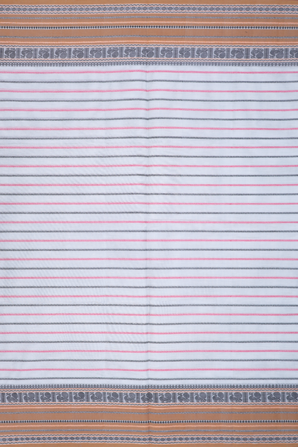 Coimbatore Cotton Saree In Light Grey With Stripes Design