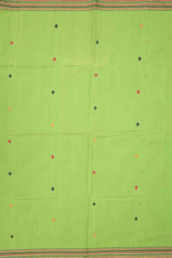 Coimbatore Cotton Saree In Lime Green With Threadwork Buttas