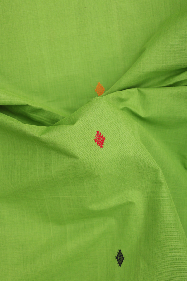 Coimbatore Cotton Saree In Lime Green With Threadwork Buttas