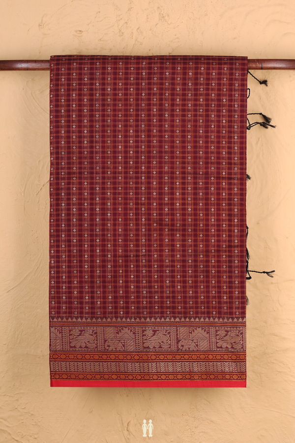 Coimbatore Cotton Saree In Maroon With Checks Design