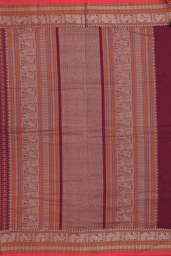 Coimbatore Cotton Saree In Maroon With Checks Design