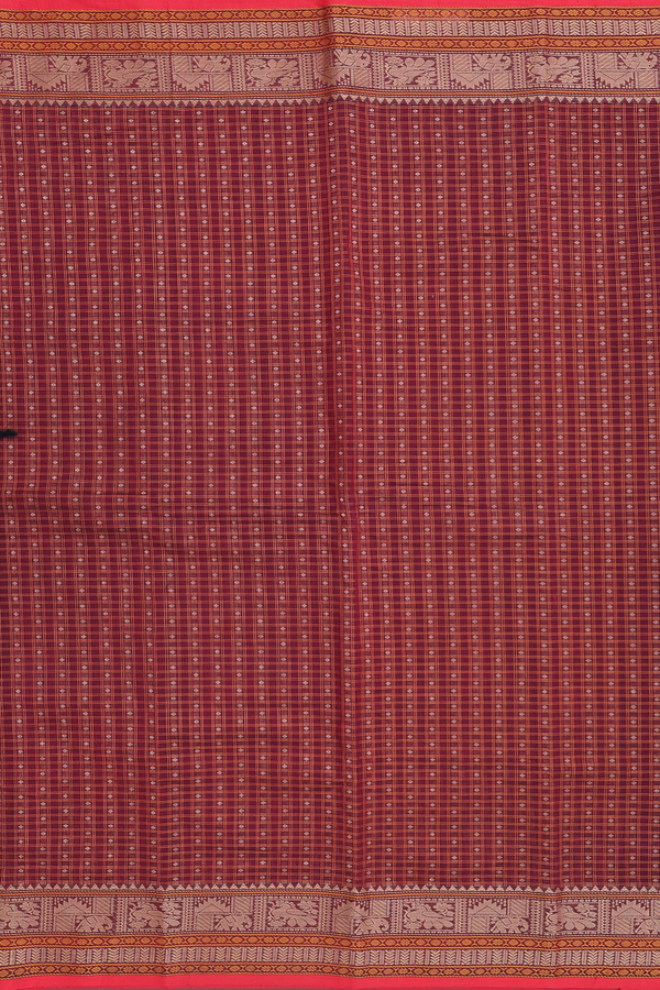 Coimbatore Cotton Saree In Maroon With Checks Design