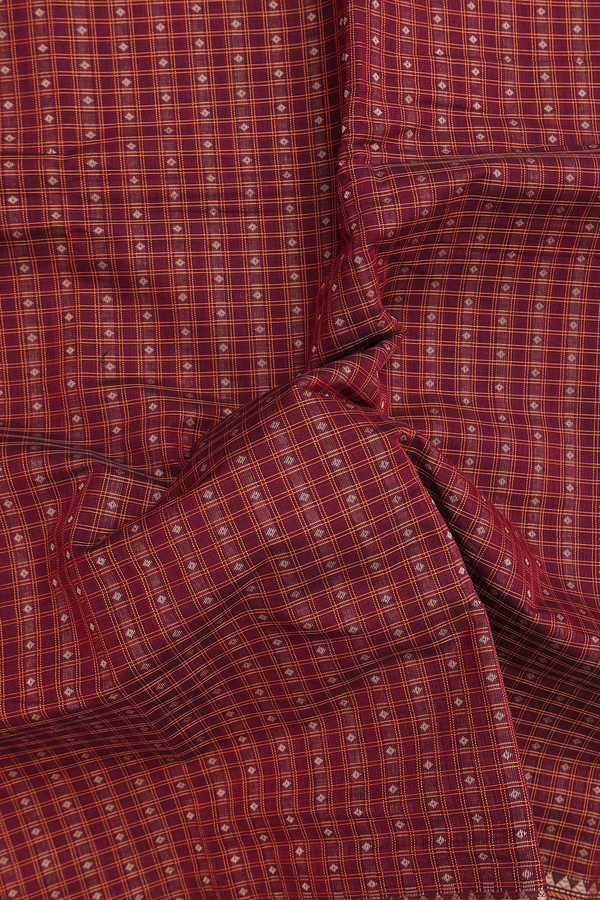 Coimbatore Cotton Saree In Maroon With Checks Design