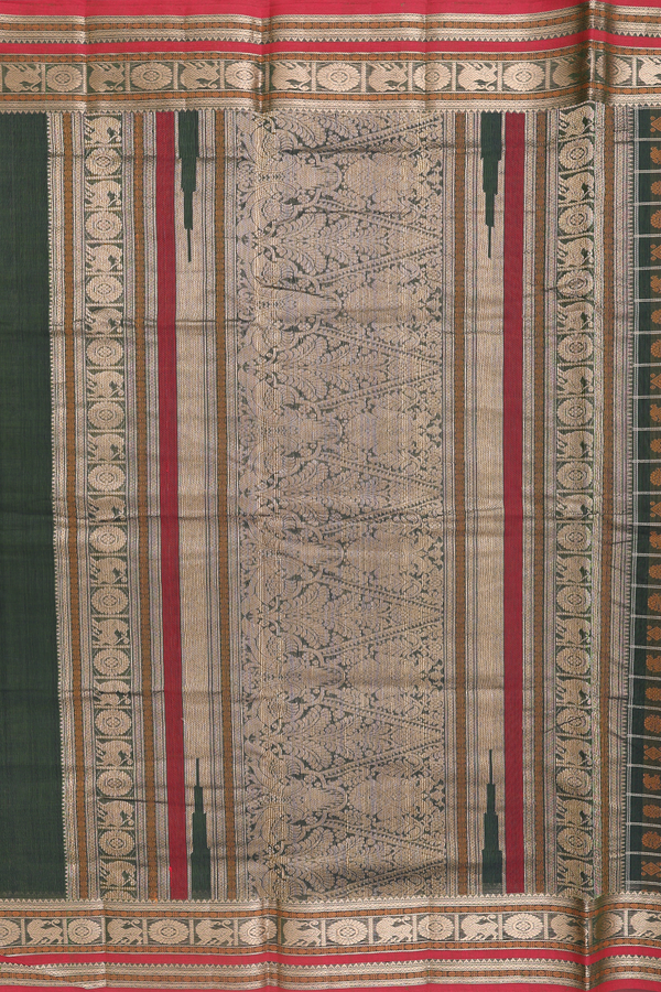 Coimbatore Cotton Saree In Mehendi Green With Checks Design