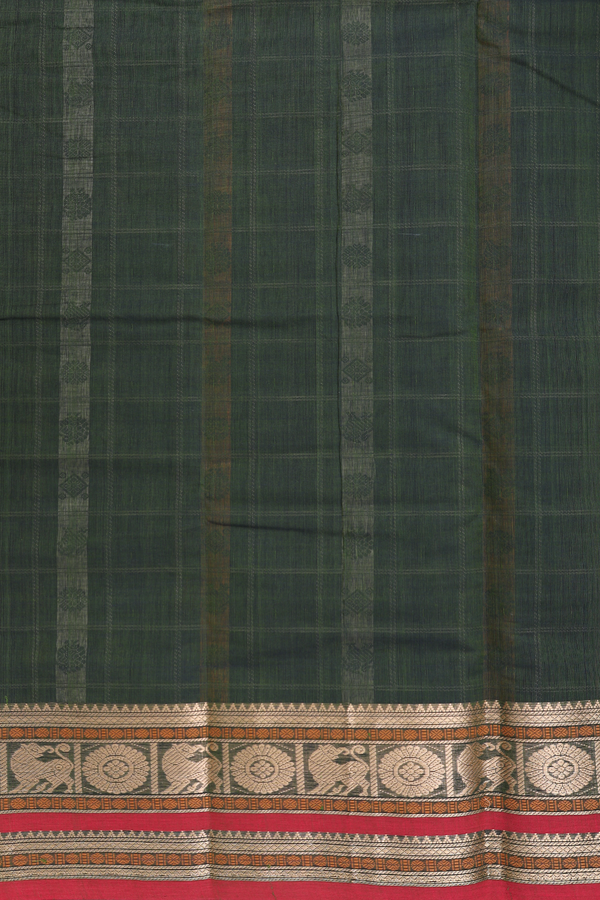 Coimbatore Cotton Saree In Mehendi Green With Checks Design