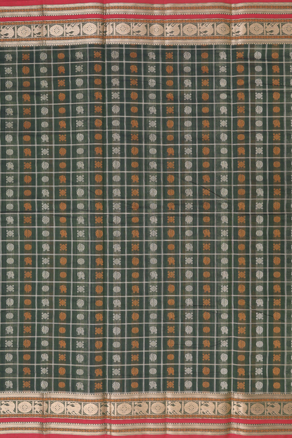 Coimbatore Cotton Saree In Mehendi Green With Checks Design