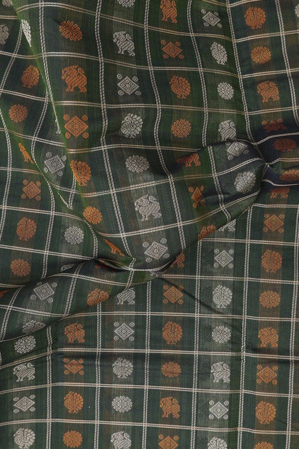Coimbatore Cotton Saree In Mehendi Green With Checks Design