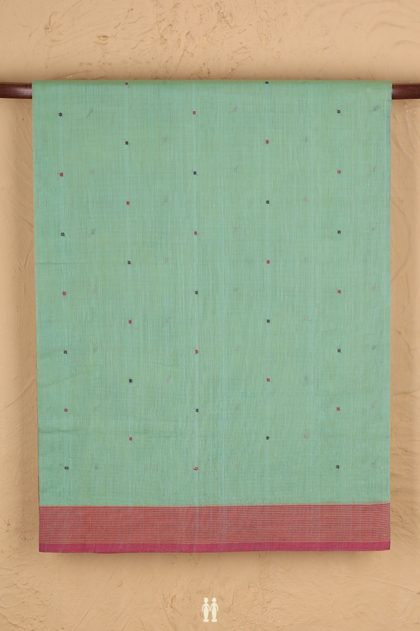 Coimbatore Cotton Saree In Mint Green With Threadwork Buttis