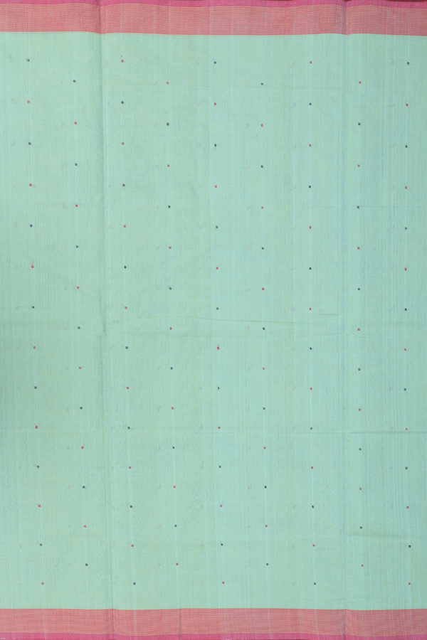 Coimbatore Cotton Saree In Mint Green With Threadwork Buttis