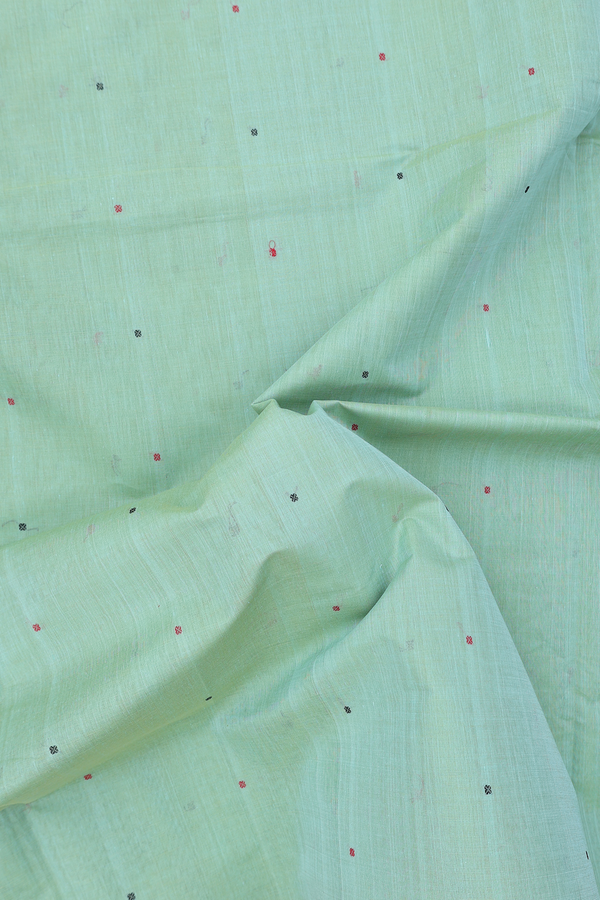 Coimbatore Cotton Saree In Mint Green With Threadwork Buttis
