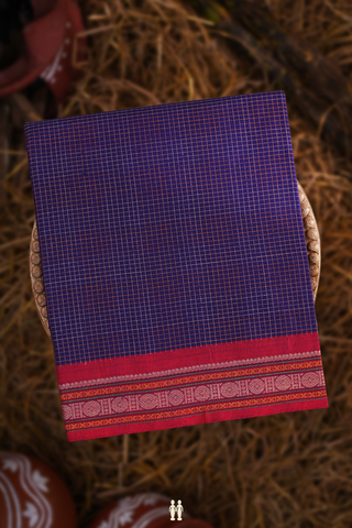 Coimbatore Cotton Saree In Navy Blue With Checks Design