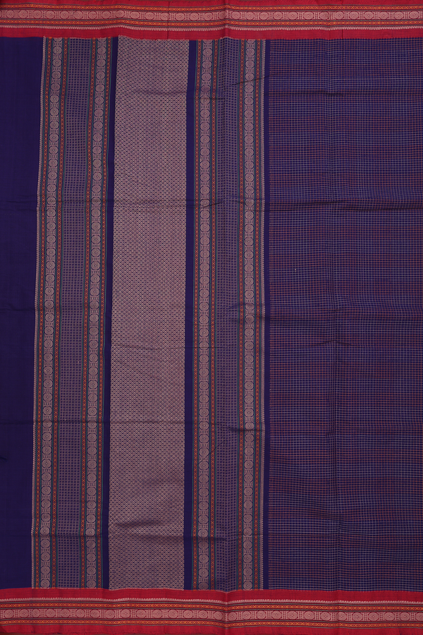 Coimbatore Cotton Saree In Navy Blue With Checks Design