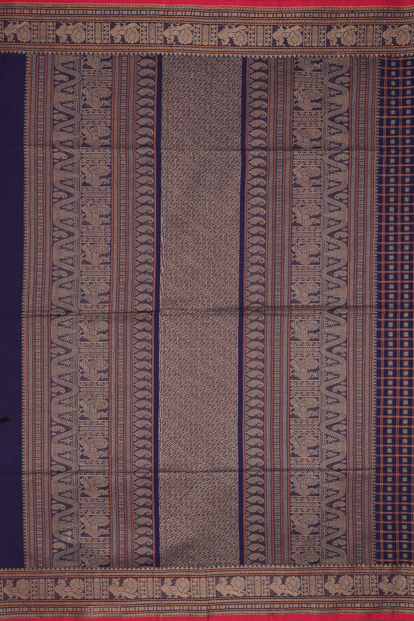 Coimbatore Cotton Saree In Navy Blue With Checks Design