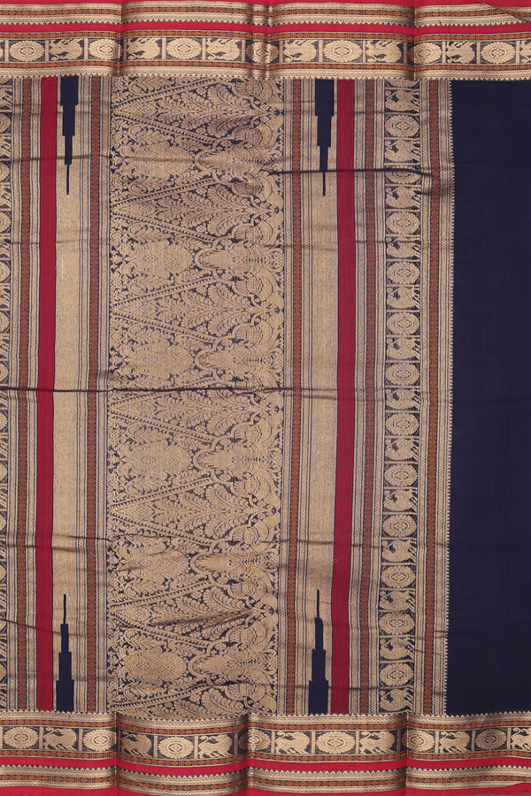 Coimbatore Cotton Saree In Navy Blue With Checks Design