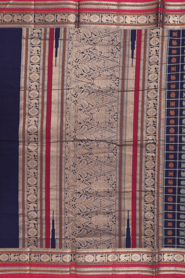 Coimbatore Cotton Saree In Navy Blue With Checks Design