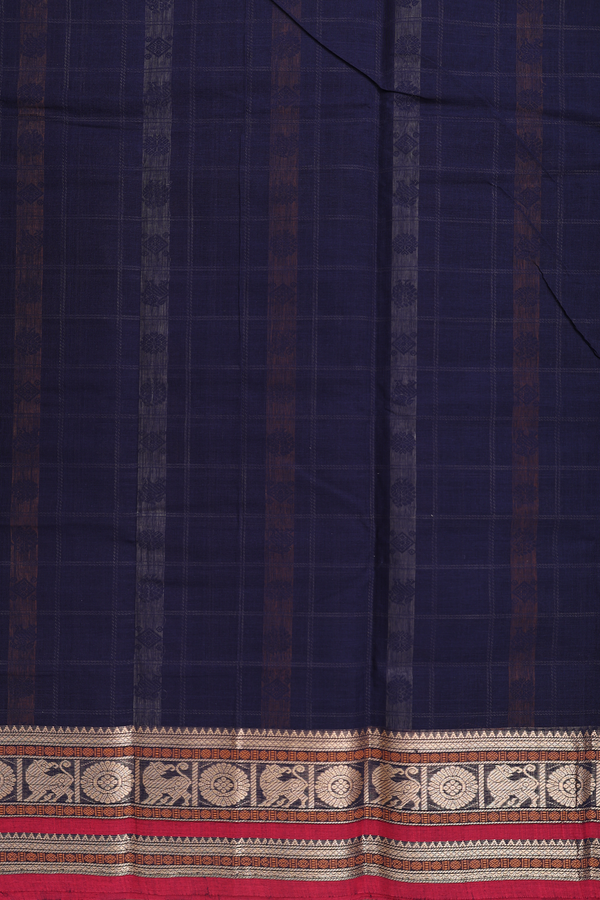 Coimbatore Cotton Saree In Navy Blue With Checks Design
