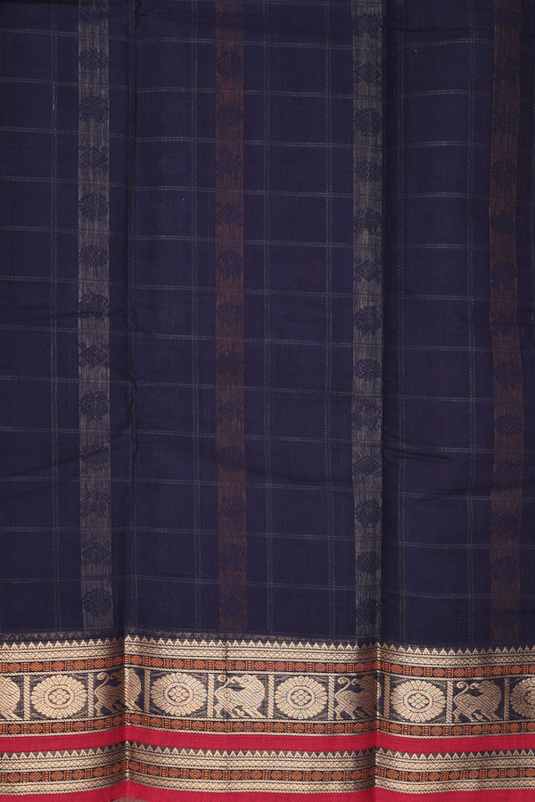 Coimbatore Cotton Saree In Navy Blue With Checks Design