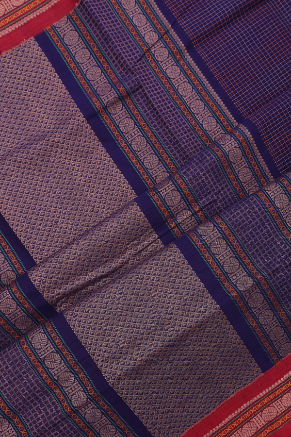 Coimbatore Cotton Saree In Navy Blue With Checks Design