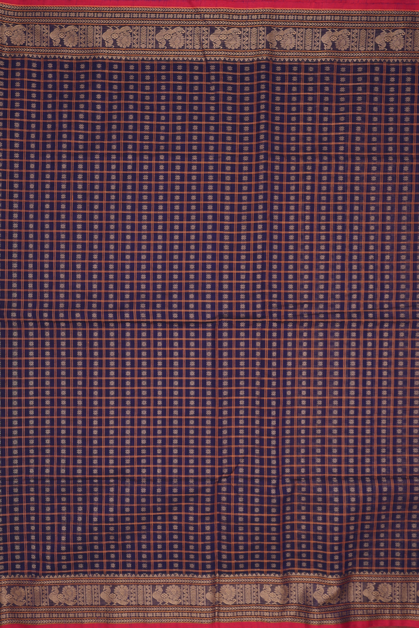 Coimbatore Cotton Saree In Navy Blue With Checks Design