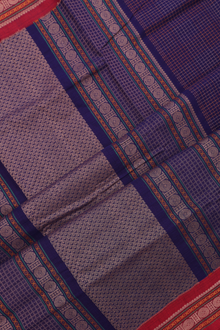 Coimbatore Cotton Saree In Navy Blue With Checks Design